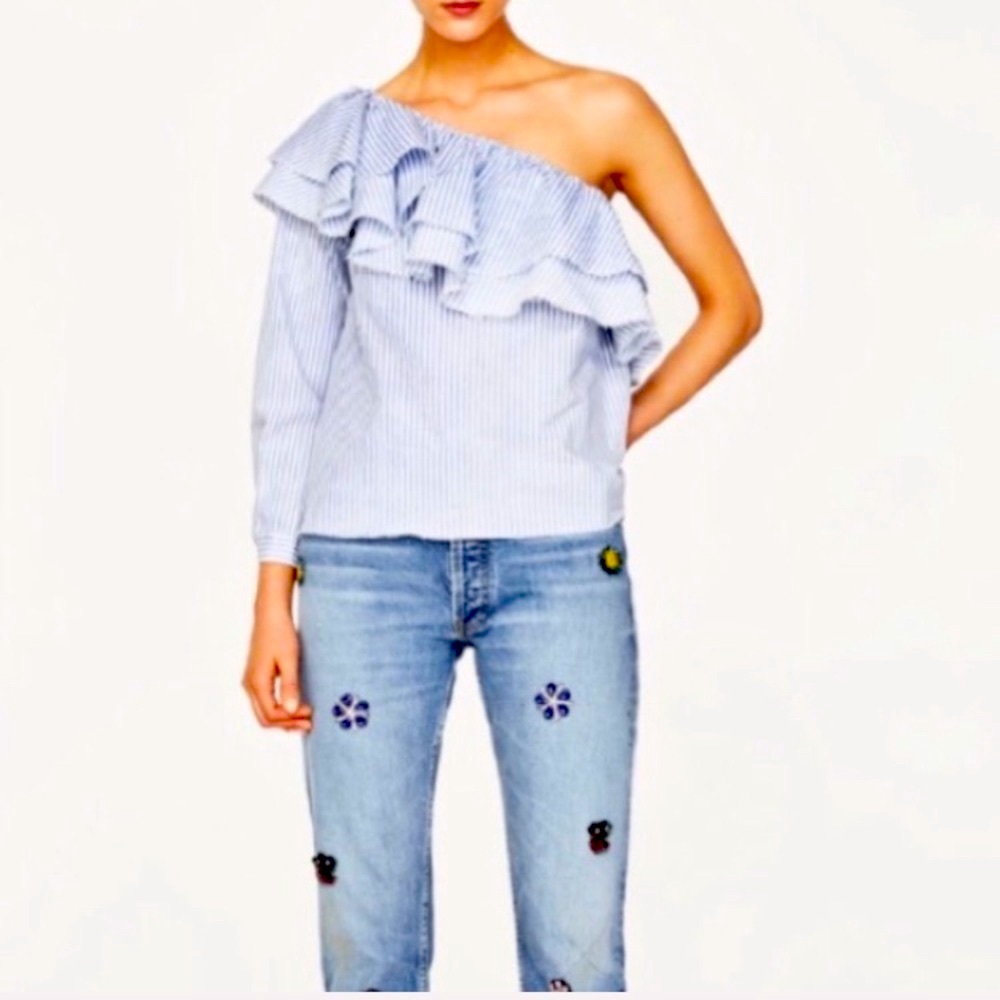 NWT ZARA Striped One Shoulder Top